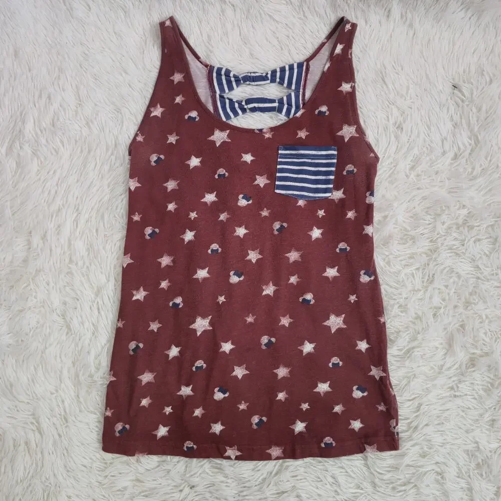 Disney Women's Patriotic American Flag Stars & Stripe Minnie Mouse Tank